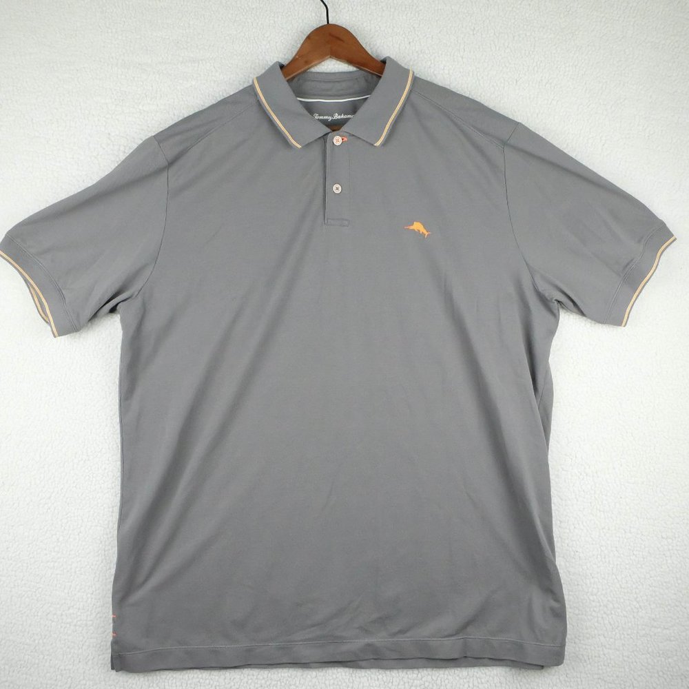Tommy Bahama Polo Mens XXL 2XL Gray Shirt Pima Cotton Knit Ringer Short Sleeve - Picture 1 of 11
